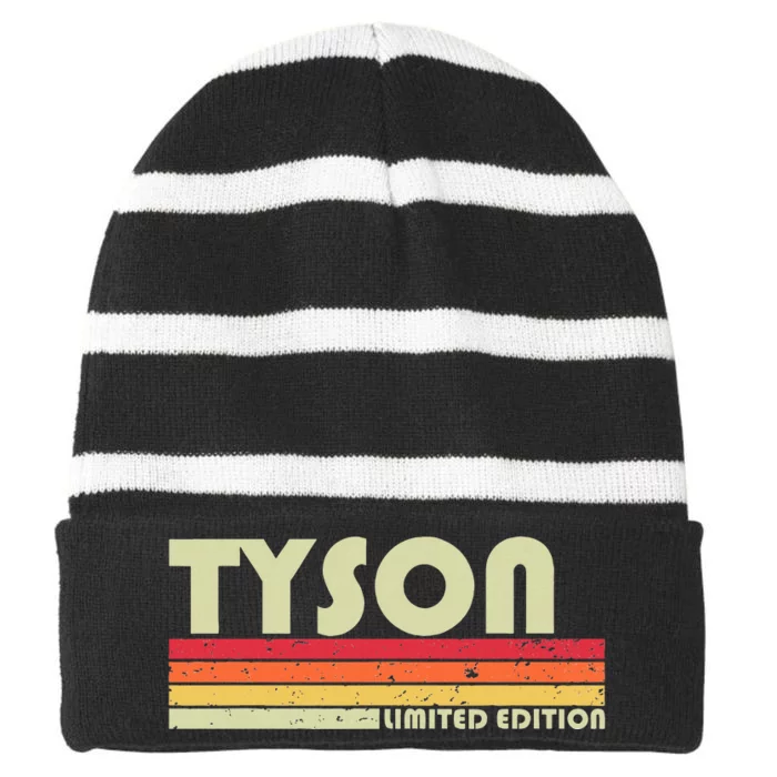 Tyson Surname Funny Retro Vintage 80s 90s Birthday Reunion Striped Beanie with Solid Band