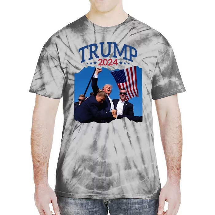 Trump Short Fist Pumped 2024 Pray For Trump NeverS Give Up Tie-Dye T-Shirt