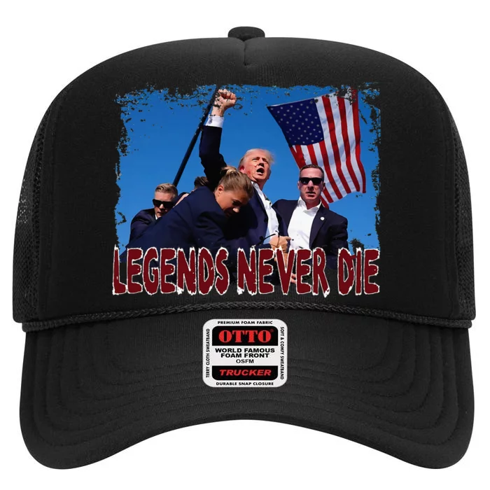 Trump Shot Fist Pumped 2024 Pray For Trump Legends Never Die High Crown Mesh Trucker Hat