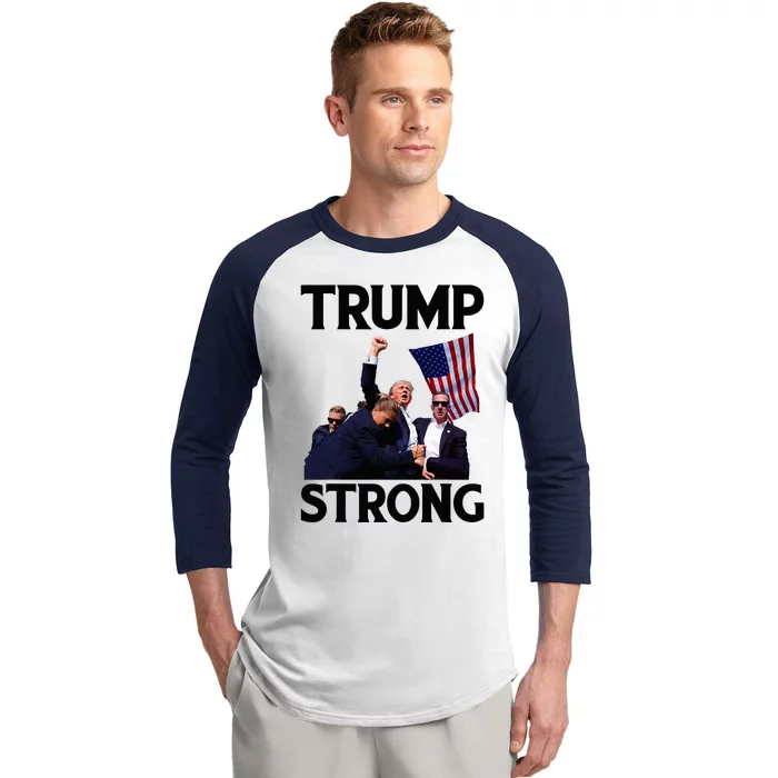 Trump Strong Fist Hand Us Vote Trump 2024 Survives Rally Baseball Sleeve Shirt