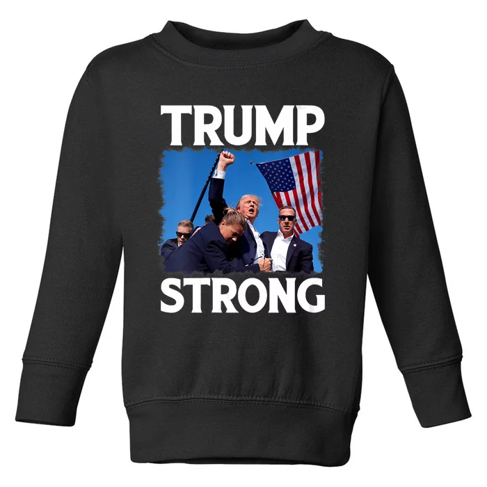 Trump Strong Fist Hand Us Vote Trump 2024 Survives Rally Toddler Sweatshirt