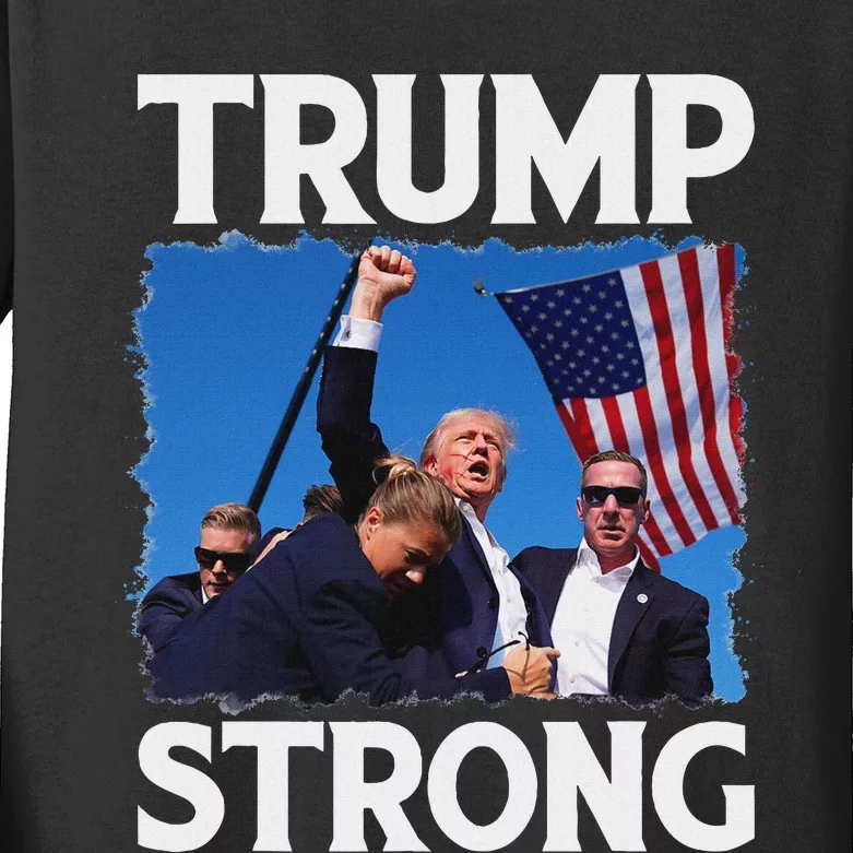 Trump Strong Fist Hand Vote 2024 Bold Design Kids Long Sleeve Shirt