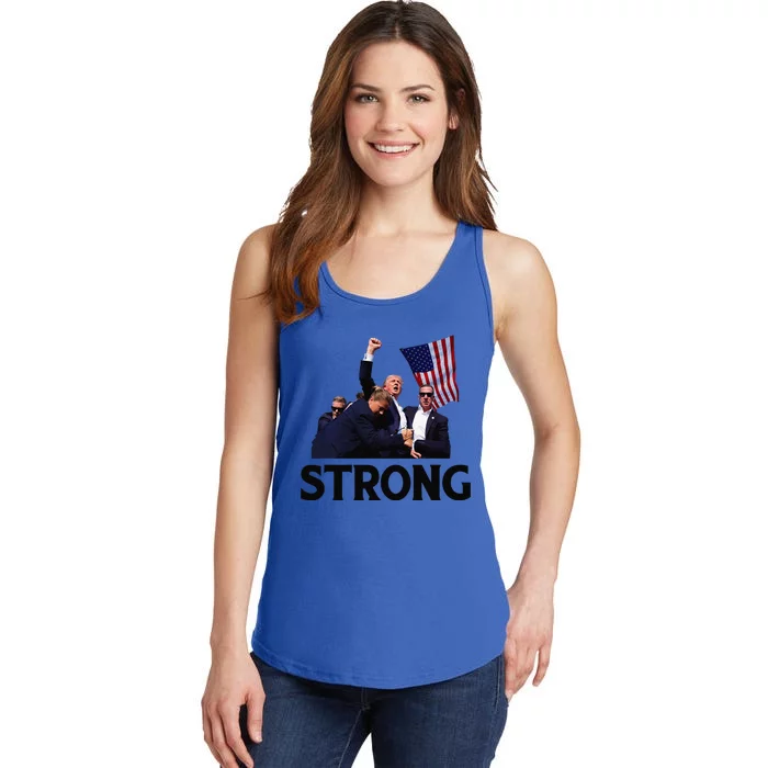 Trump Strong Fist Hand Us Vote Trump 2024 Survives Rally Ladies Essential Tank