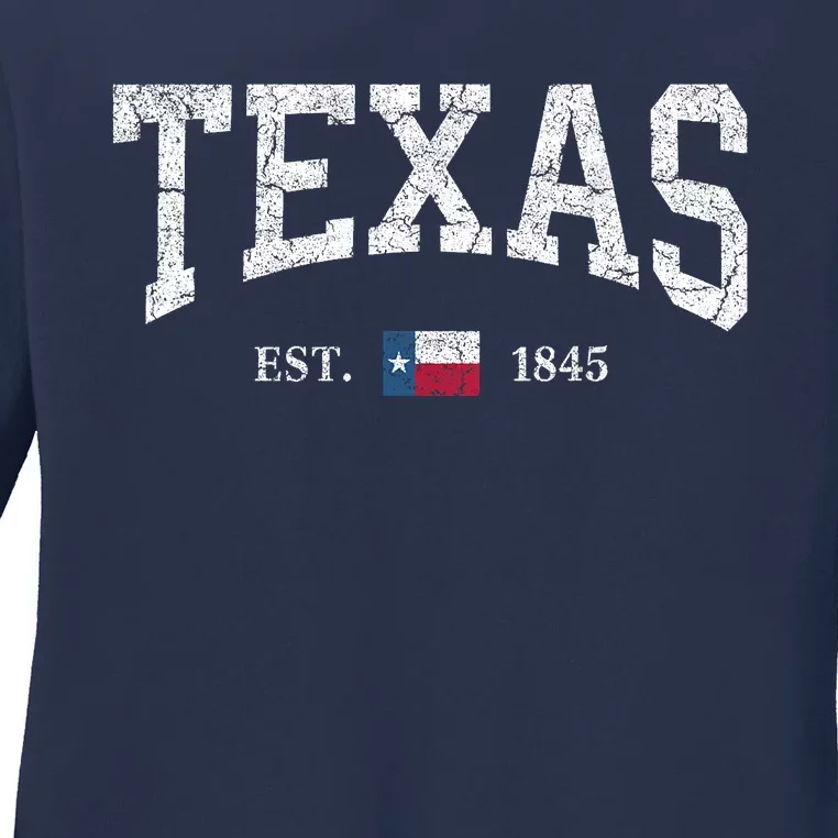 Texas State Flag Distressed Ladies Long Sleeve Shirt