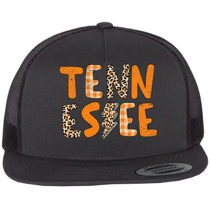 Tennessee State Flag Orange Plaid Leopard TN Flat Bill Trucker Hat