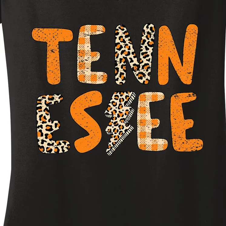 Tennessee State Flag Orange Plaid Leopard TN Women's V-Neck T-Shirt