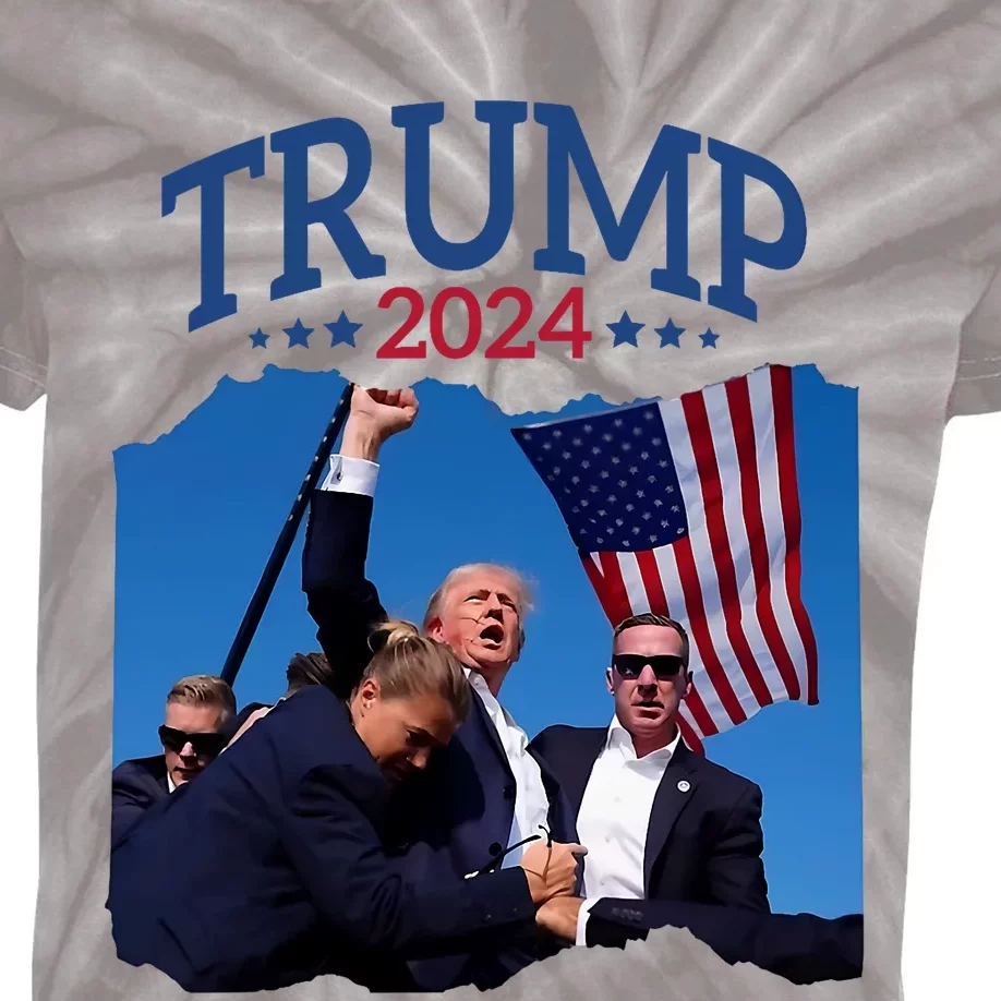 Trump Short Fist Pumped 2024 Pray For Trump NeverS Give Up Kids Tie-Dye T-Shirt