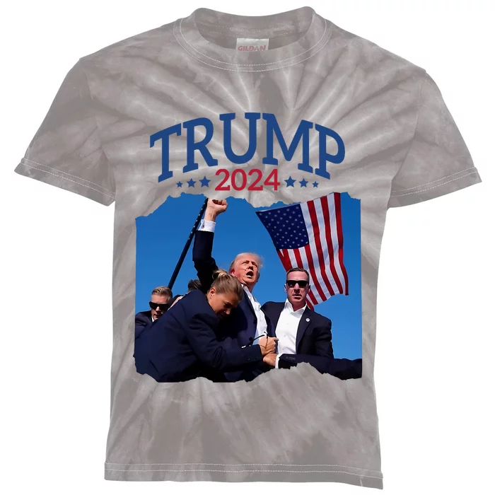 Trump Short Fist Pumped 2024 Pray For Trump NeverS Give Up Kids Tie-Dye T-Shirt