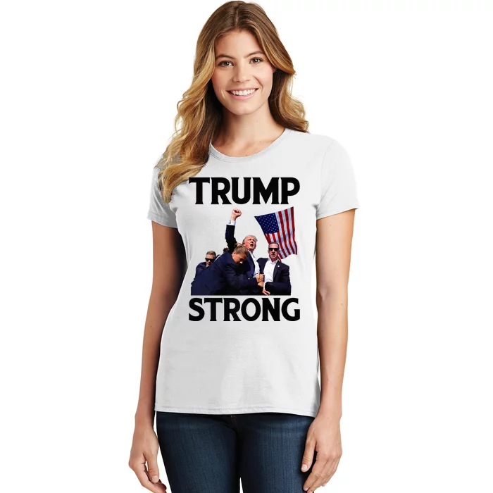 Trump Strong Fist Hand Us Vote Trump 2024 Survives Rally Women's T-Shirt