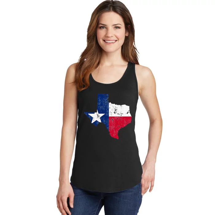 Texas State Flag Map Vintage Distressed Ladies Essential Tank