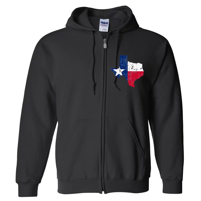 Texas State Flag Map Vintage Distressed Full Zip Hoodie