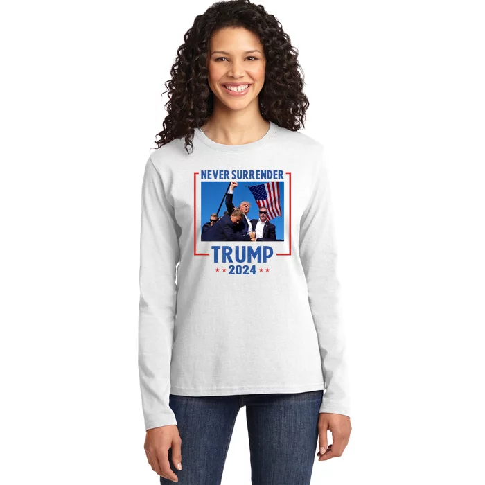 Trump Speech Fist In The Air Pennsylvania Trump 2024 Ladies Long Sleeve Shirt