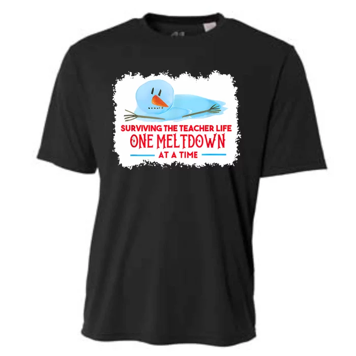 Teacher Shirt Funny Surviving The Teacher Life One Meltdown At A Time Christmas Cooling Performance Crew T-Shirt