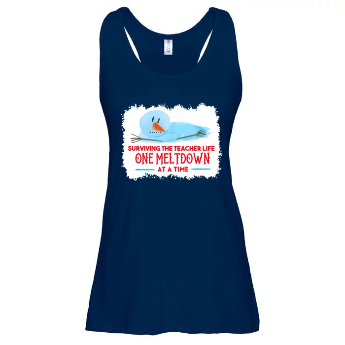 Teacher Shirt Funny Surviving The Teacher Life One Meltdown At A Time Christmas Ladies Essential Flowy Tank