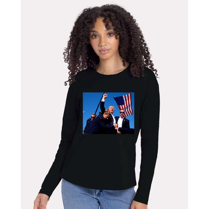 Trump Shot Fist Pump Womens Cotton Relaxed Long Sleeve T-Shirt