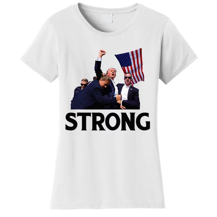 Trump Strong Fist Hand Us Vote Trump 2024 Survives Rally Women's T-Shirt