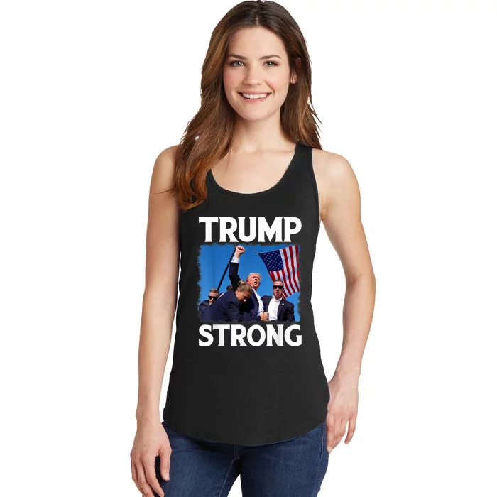 Trump Strong Fist Hand Us Vote Trump 2024 Survives Rally Ladies Essential Tank