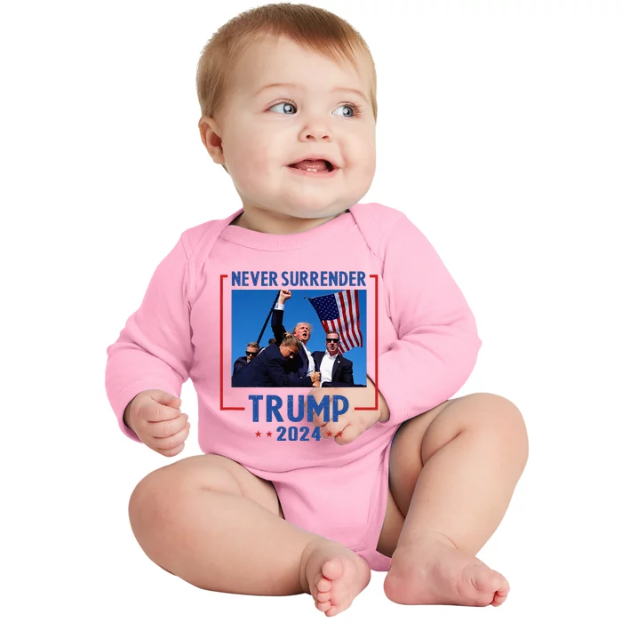 Trump Speech Fist In The Air Pennsylvania Trump 2024 Baby Long Sleeve Bodysuit