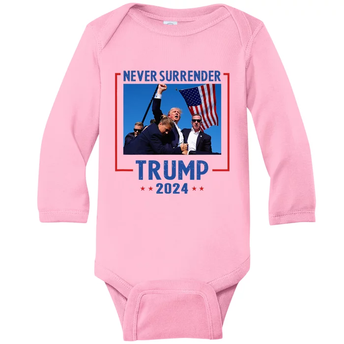 Trump Speech Fist In The Air Pennsylvania Trump 2024 Baby Long Sleeve Bodysuit