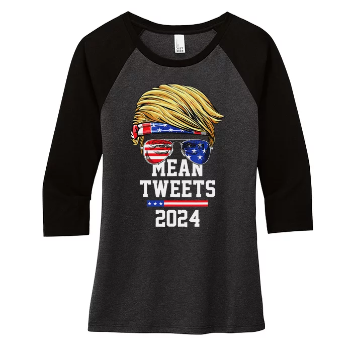 Trump Sunglasses Funny Trump 2024 Mean Tweets 4th Of July Women's Tri-Blend 3/4-Sleeve Raglan Shirt