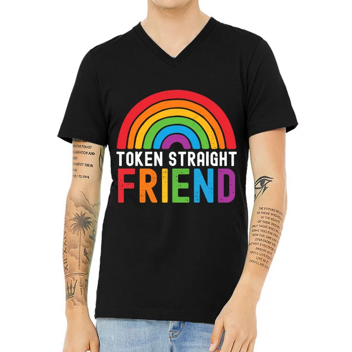 Token Straight Friend Rainbow Lgbt Supporter V-Neck T-Shirt