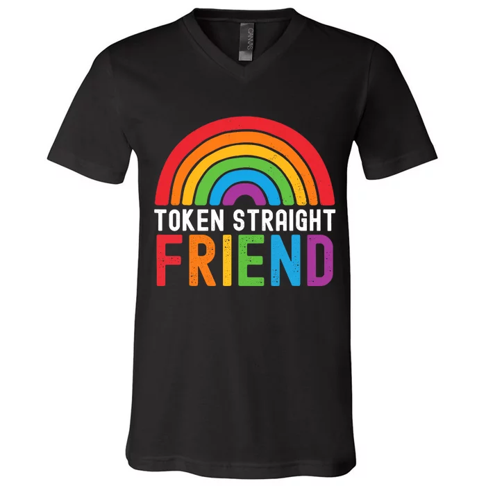 Token Straight Friend Rainbow Lgbt Supporter V-Neck T-Shirt