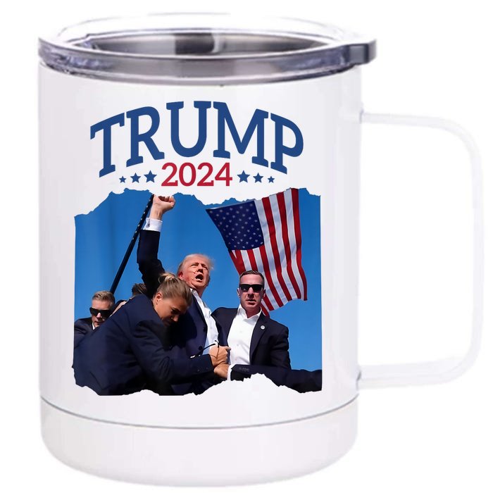 Trump Short Fist Pumped 2024 Pray For Trump Nevers Give Up Front & Back 12oz Stainless Steel Tumbler Cup