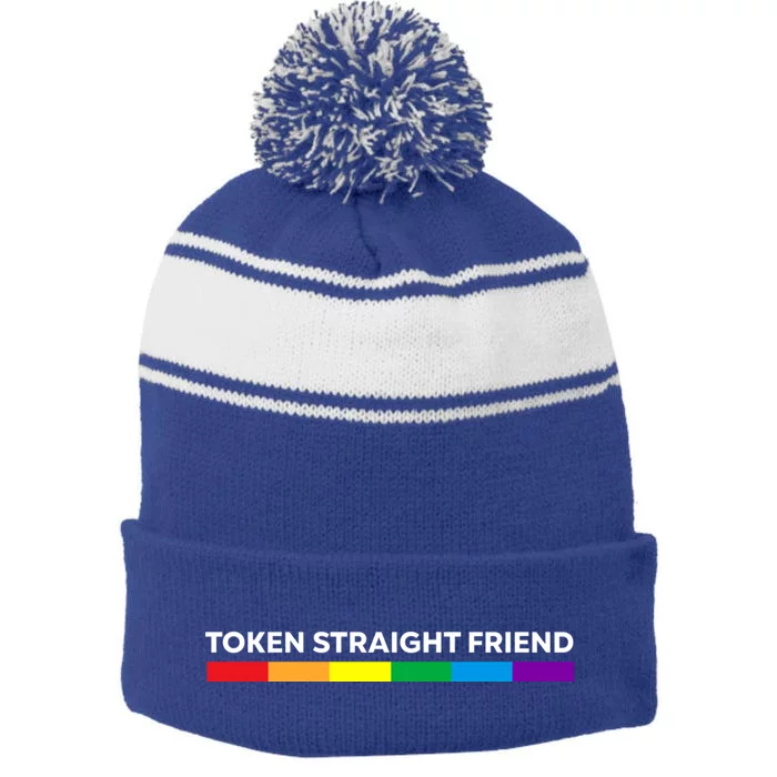 Token Straight Friend Rainbow Colors Stripe Pom Pom Beanie