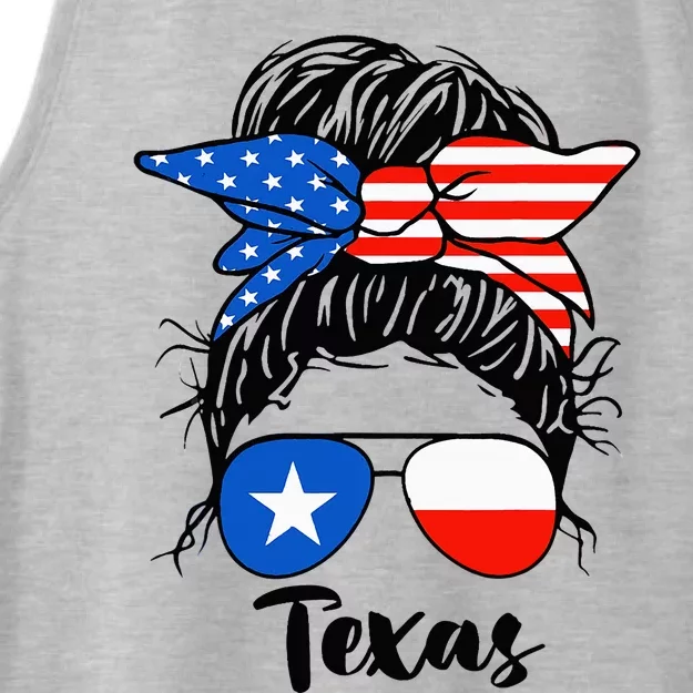 Texas State Flag Sunglasses Mom Messy Bun Hair Girl Ladies Tri-Blend Wicking Tank