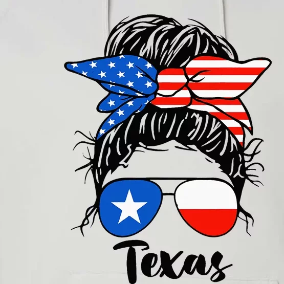 Texas State Flag Sunglasses Mom Messy Bun Hair Girl Performance Fleece Hoodie