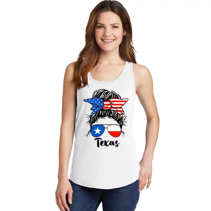 Texas State Flag Sunglasses Mom Messy Bun Hair Girl Ladies Essential Tank