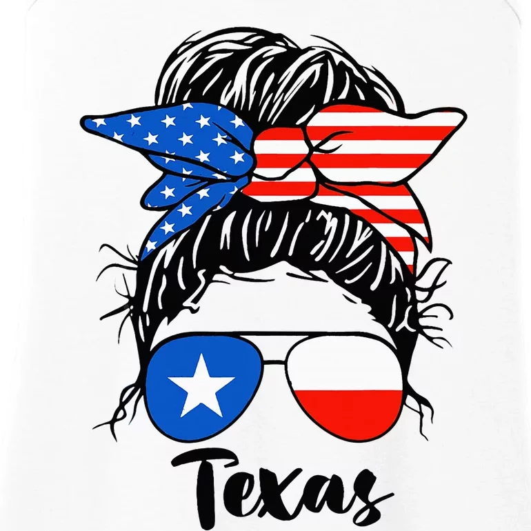 Texas State Flag Sunglasses Mom Messy Bun Hair Girl Ladies Essential Tank