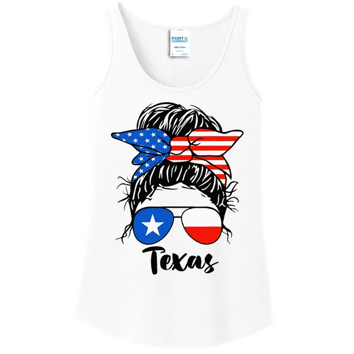 Texas State Flag Sunglasses Mom Messy Bun Hair Girl Ladies Essential Tank