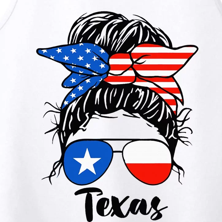 Texas State Flag Sunglasses Mom Messy Bun Hair Girl Performance Tank