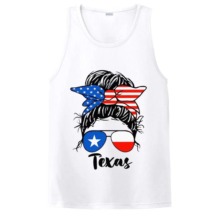 Texas State Flag Sunglasses Mom Messy Bun Hair Girl Performance Tank