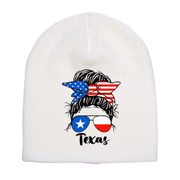 Texas State Flag Sunglasses Mom Messy Bun Hair Girl Short Acrylic Beanie