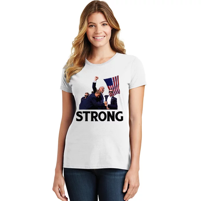 Trump Strong Fist Hand Us Vote Trump 2024 Survives Rally Women's T-Shirt