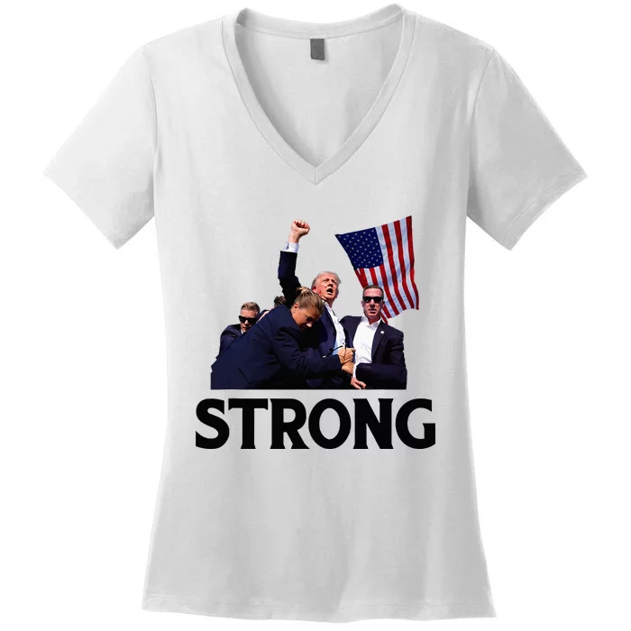 Trump Strong Fist Hand Us Vote Trump 2024 Survives Rally Women's V-Neck T-Shirt