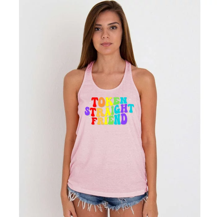 Token Straight Friend Rainbow Colors Women's Knotted Racerback Tank