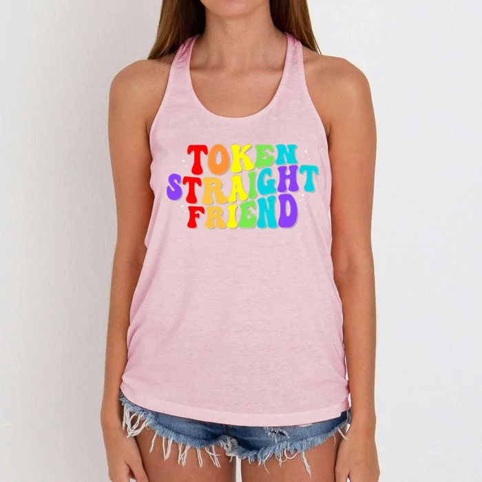 Token Straight Friend Rainbow Colors Women's Knotted Racerback Tank