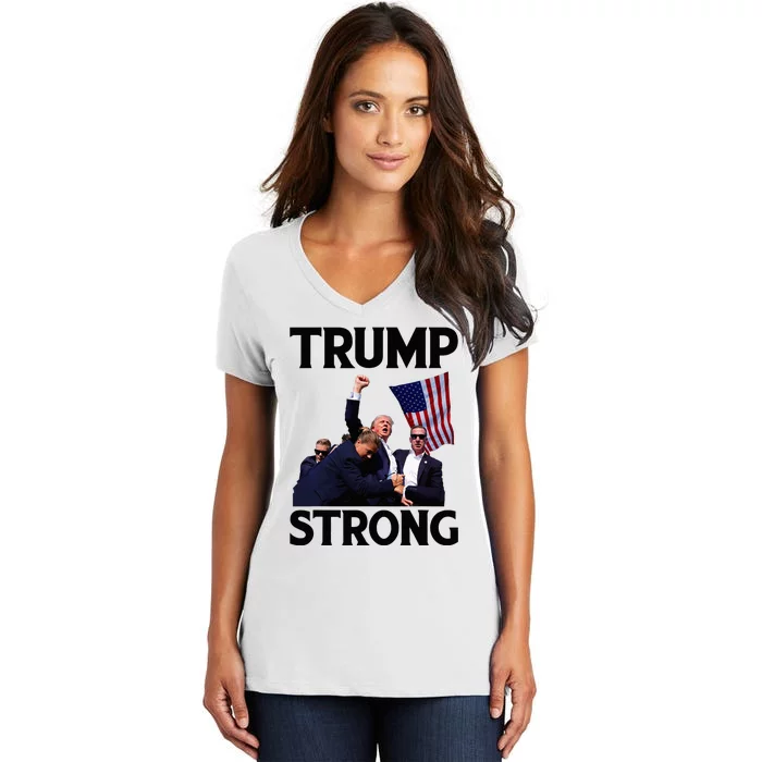 Trump Strong Fist Hand Us Vote Trump 2024 Survives Rally Women's V-Neck T-Shirt