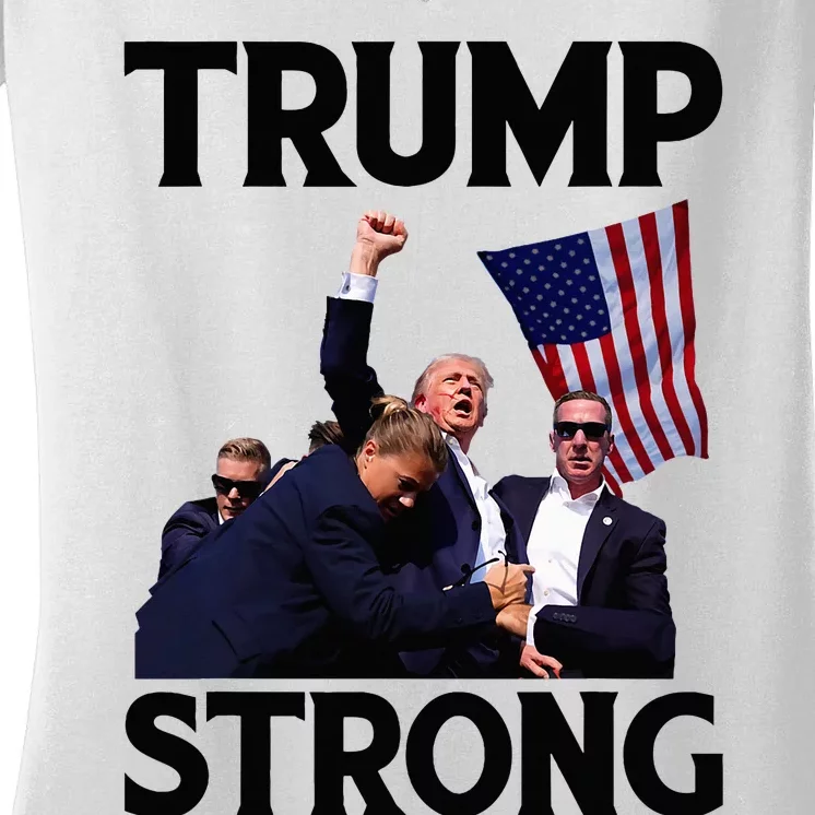 Trump Strong Fist Hand Us Vote Trump 2024 Survives Rally Women's V-Neck T-Shirt