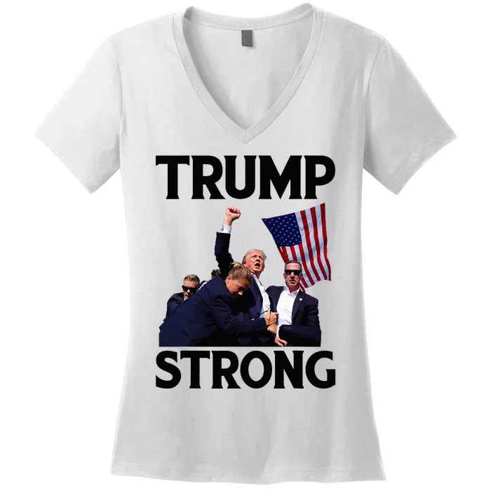 Trump Strong Fist Hand Us Vote Trump 2024 Survives Rally Women's V-Neck T-Shirt