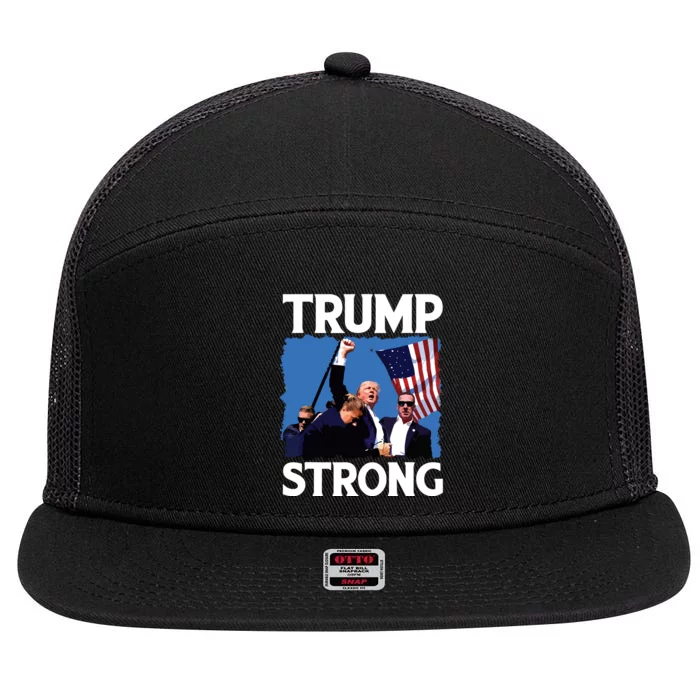 Trump Strong Fist Hand Us Vote Trump 2024 Survives Rally 7 Panel Mesh Trucker Snapback Hat