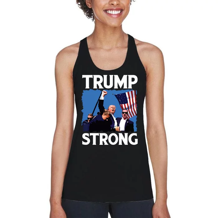 Trump Strong Fist Hand Us Vote Trump 2024 Survives Rally Women's Racerback Tank