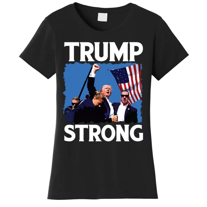 Trump Strong Fist Hand Us Vote Trump 2024 Survives Rally Women's T-Shirt