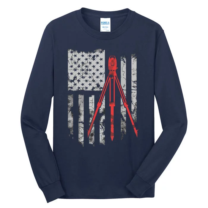 Tripod Survey Flag America 4th July Land Surveyor Tall Long Sleeve T-Shirt