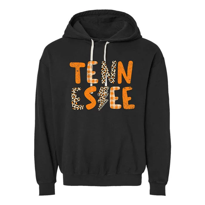 Tennessee State Flag Orange Plaid Leopard TN Garment-Dyed Fleece Hoodie