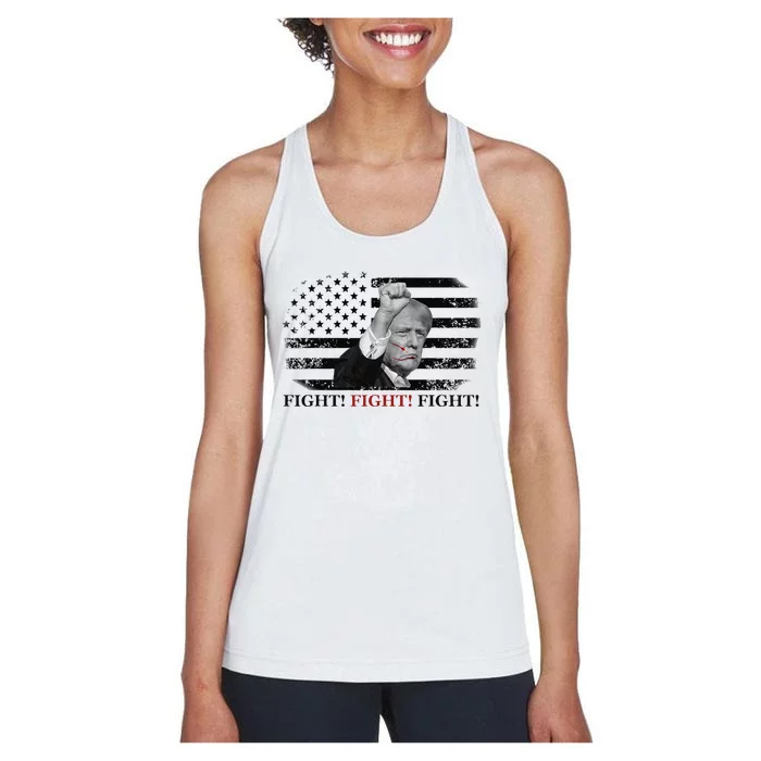 Trump Shooting Fist In Air Fight Blood On Face Women's Racerback Tank