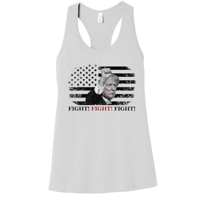 Trump Shooting Fist In Air Fight Blood On Face Women's Racerback Tank